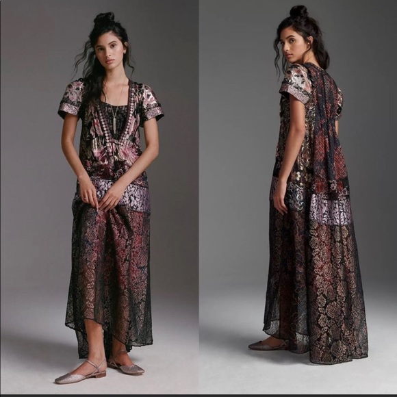 BYRON LARS Metallic lace maxi dress